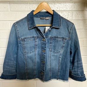 Chico’s Denim Jacket Cropped 3/4 Sleeve